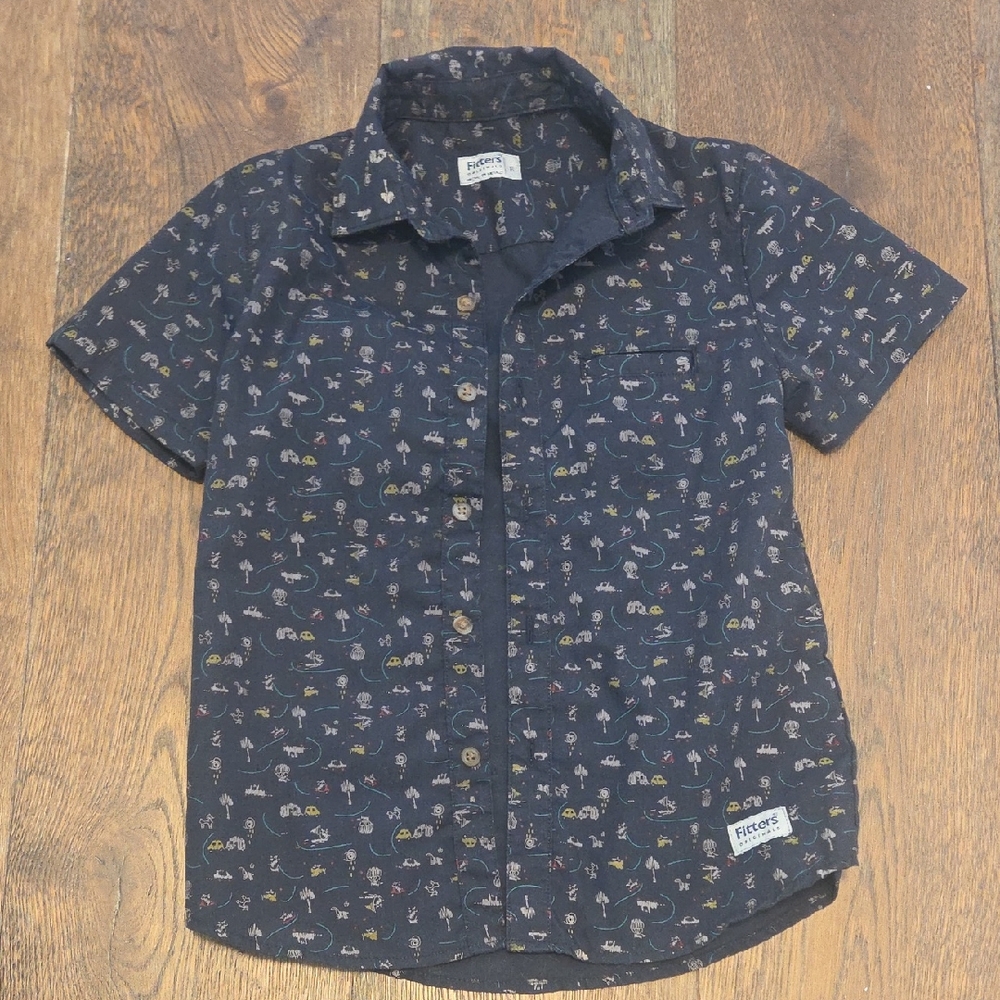 Made In Mexico (Purchased In Mexico) Kids Navy Blue Printed Button Down Shirt